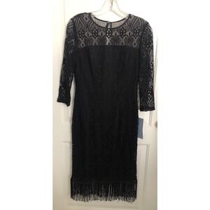 LONDON TIMES Flapper Great Gatsby LACE‎ FRINGE Dress Womens Size 6 NWT Black